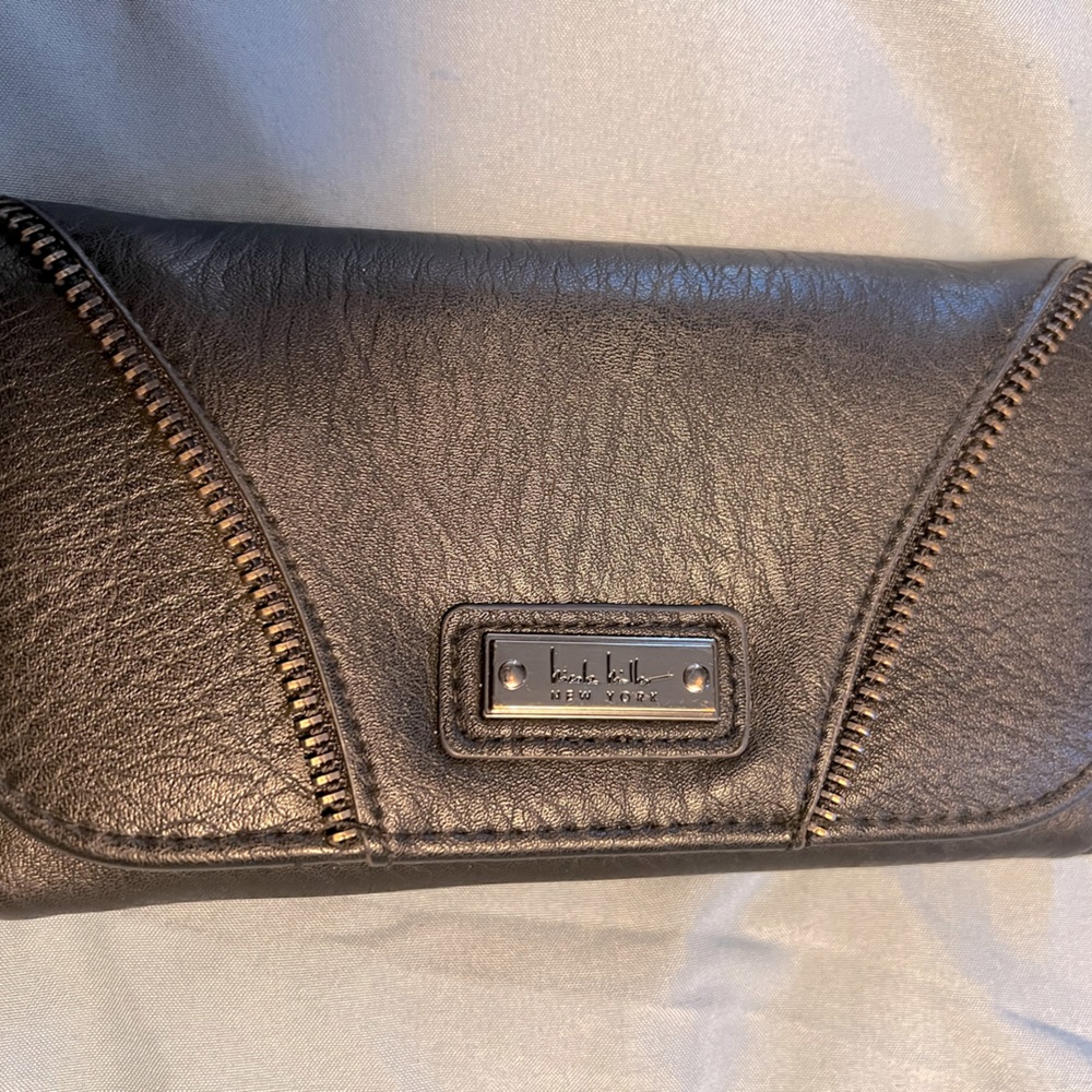 Nicole Miller black zipper detail tri-fold wallet